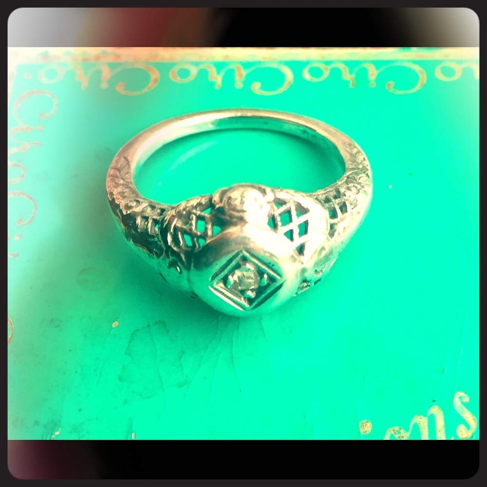 Vintage Art Deco Sterling diamond ring 6.5